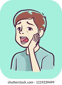 Illustration of a Teenage Boy with Mouth Open and Holding His Jaw in Pain