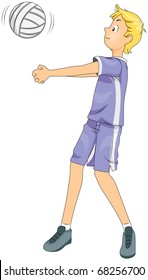 Illustration of a Teenage Boy Playing Volleyball