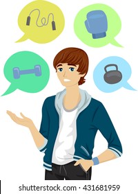 Illustration of a Teenage Boy Presenting Work Out Options