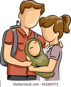 Illustration of a Teenage Couple Cradling Their Baby