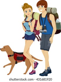 Illustration Of A Teenage Couple Hiking Together