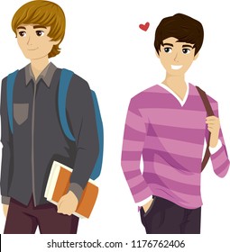 Illustration of a Teenage Gay Guy Student Crushing on a Fellow Guy Student