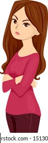 Illustration of a Teenage Girl with Arms Crossed and Looking Angry and Being Rude