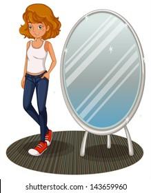 Illustration Teenage Girl Beside Mirror On Stock Vector (Royalty Free ...