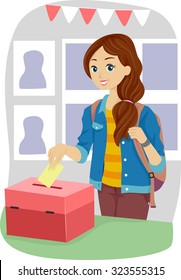 Illustration of a Teenage Girl Casting Her Vote