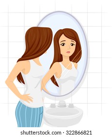 Illustration of a Teenage Girl Checking Her Figure on the Mirror