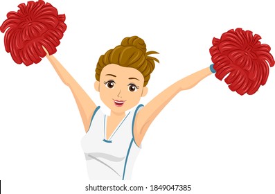 Illustration of a Teenage Girl Cheerleader Holding Pompoms