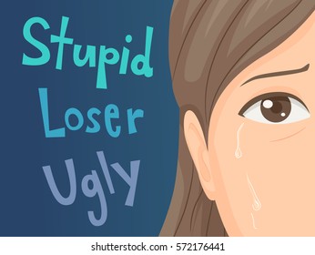 Illustration of a Teenage Girl Crying After Being Bullied and Called Nasty Names