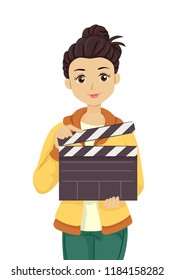 Illustration of a Teenage Girl Director Holding a Clapper While Filming