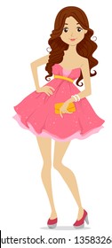 Illustration of a Teenage Girl dressed for Prom