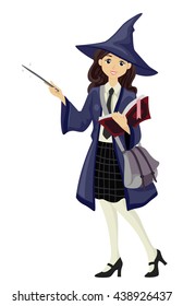 Illustration of a Teenage Girl Dressed as a Wizardry Teacher