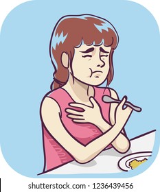 Illustration Of A Teenage Girl Eating And Having Difficulty Swallowing Food