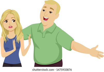 Illustration Of A Teenage Girl Feeling Awkward With Her Father About To Hug Her. Saying No To A Hug From A Man