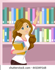 Illustration of a Teenage Girl Getting Books from the Library