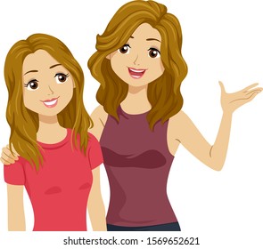 Illustration of a Teenage Girl Giving Some Advice to her Adolescent Sister