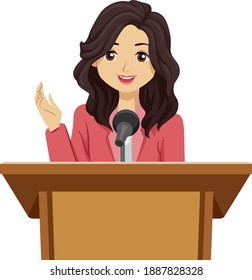 Illustration of a Teenage Girl Giving a Speech on a Lectern