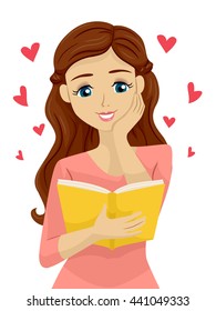 Illustration of a Teenage Girl Gushing Over a Romance Novel