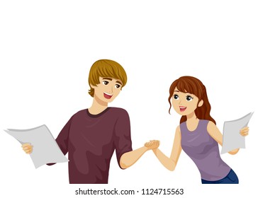Illustration of a Teenage Girl and Guy Practicing their Roles as a Couple