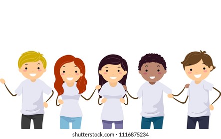 Illustration of Teenage Girl and Guy Wearing White Shirt as a Group to Show Unity