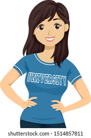 Illustration of a Teenage Girl with Hands on Waist Wearing University Shirt