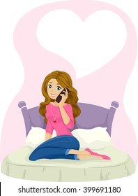 Illustration of a Teenage Girl with a Heart Shaped Speech Bubble Hovering Above Her