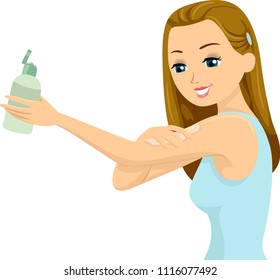 Illustration of a Teenage Girl Holding a Bottle of Lotion and Applying Some All Over Her Arms