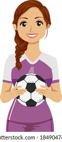Illustration of a Teenage Girl Holding a Soccer Ball