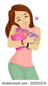 Illustration of a Teenage Girl Hugging Her Books Happily