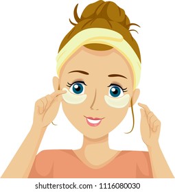 Illustration of a Teenage Girl Putting Eye Mask Under Her Eyes