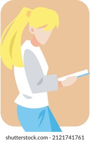 illustration of teenage girl reading a book. suitable for study themes, schools, universities, etc. flat vector style