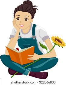 Illustration of a Teenage Girl Reading a Book