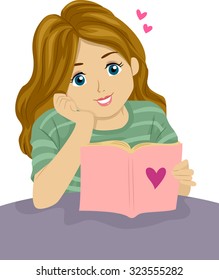 Illustration Of A Teenage Girl Reading A Romance Novel