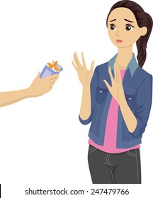 Illustration of a Teenage Girl Refusing the Cigarettes Being Offered to Her