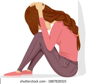 Illustration of a Teenage Girl Sitting Down and Covering Head During a Tornado Drill