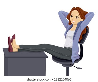 Illustration of a Teenage Girl Sitting With Hands Up and Feet Up on a Desk