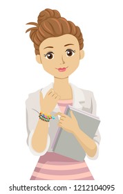 Illustration Of A Teenage Girl Student Holding Books And Her Lucky Charm Bracelet