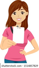 Illustration of a Teenage Girl Student Showing Her Blank School ID Card