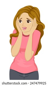 Illustration of a Teenage Girl Sweating in Fear