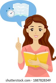 Illustration of a Teenage Girl Talking About Speed Reading