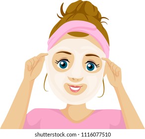 Illustration of a Teenage Girl Using Face Mask to Clean Face