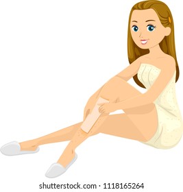 Illustration of a Teenage Girl Waxing Her Legs to Remove Hair