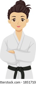 Illustration of a Teenage Girl Wearing Taekwondo or Martial Arts Uniform
