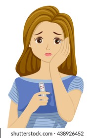 Illustration of a Teenage Girl Worried Over a Positive Pregnancy Test Result