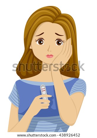 Illustration of a Teenage Girl Worried Over a Positive Pregnancy Test Result