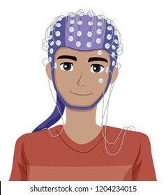 Illustration Of A Teenage Guy With Electrodes On Scalp Undergoing EEG Test