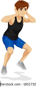 Illustration of a Teenage Guy Exercising Doing the Bunny Hop with Hands on Head and Jumping