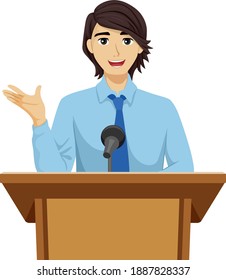 Illustration of a Teenage Guy Giving Speech on Lectern