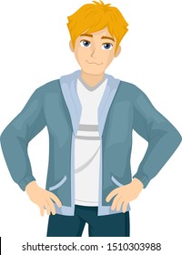 Illustration of a Teenage Guy with Hands on Waist and Being Smug