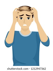 Illustration of a Teenage Guy Holding His Hair Worried About Losing Hair