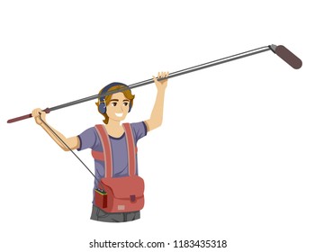 Illustration of a Teenage Guy Holding Microphone For Filming a Movie